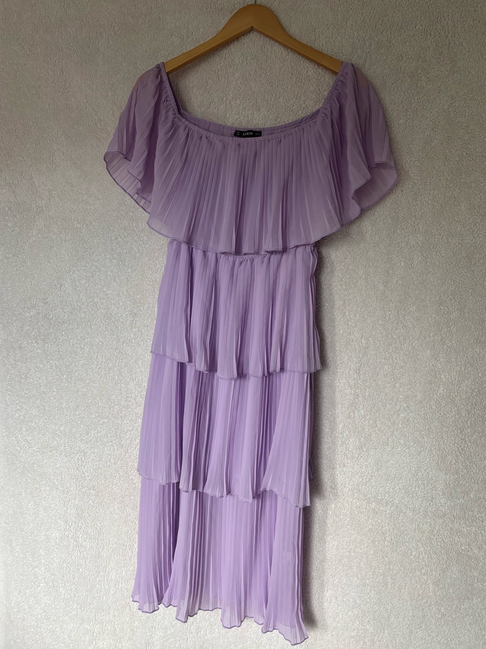 SHEIN Lilac Off-Shoulder Pleated Midi Dress – M